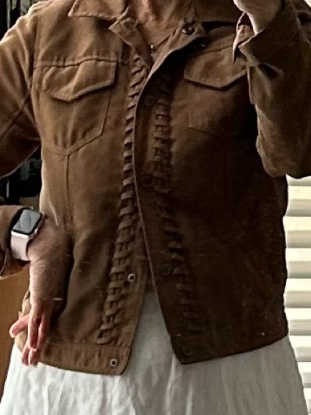 Women’s Brown Suede like Jacket with Braided Trim M